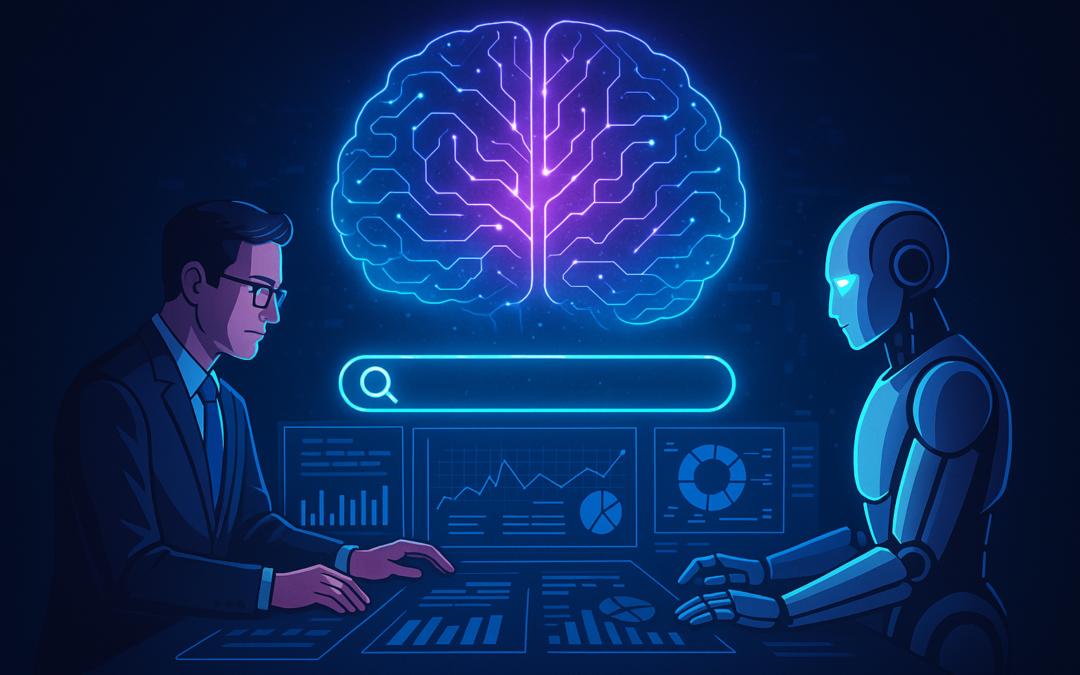 Alt Text: A conceptual image of artificial intelligence and search engine optimization working together, representing the future of digital marketing.